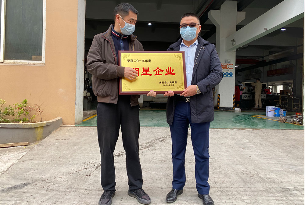 永嘉县委领导走访调研金锋流体,颁发2019年度明星企业和优秀企业家牌匾和荣誉证书